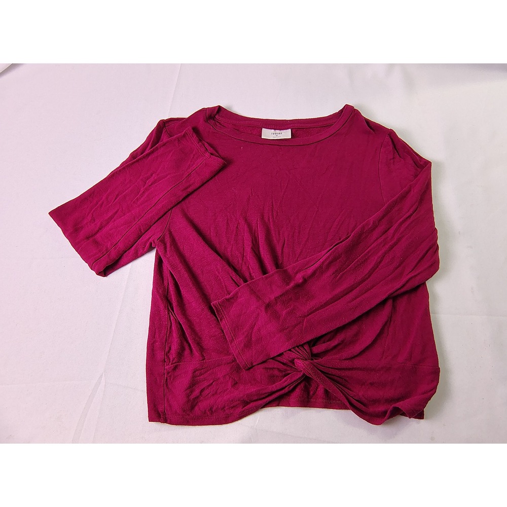 Ivoire Twist Front Long Sleeve Top XL Plum Burgundy Knit Pullover Crew Neck Soft